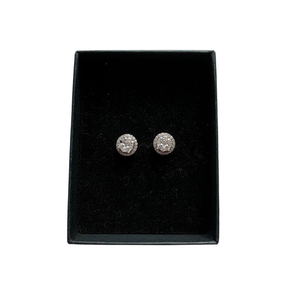Peoples 10K White Gold Diamond Cluster Halo Stud Earrings 8mm
